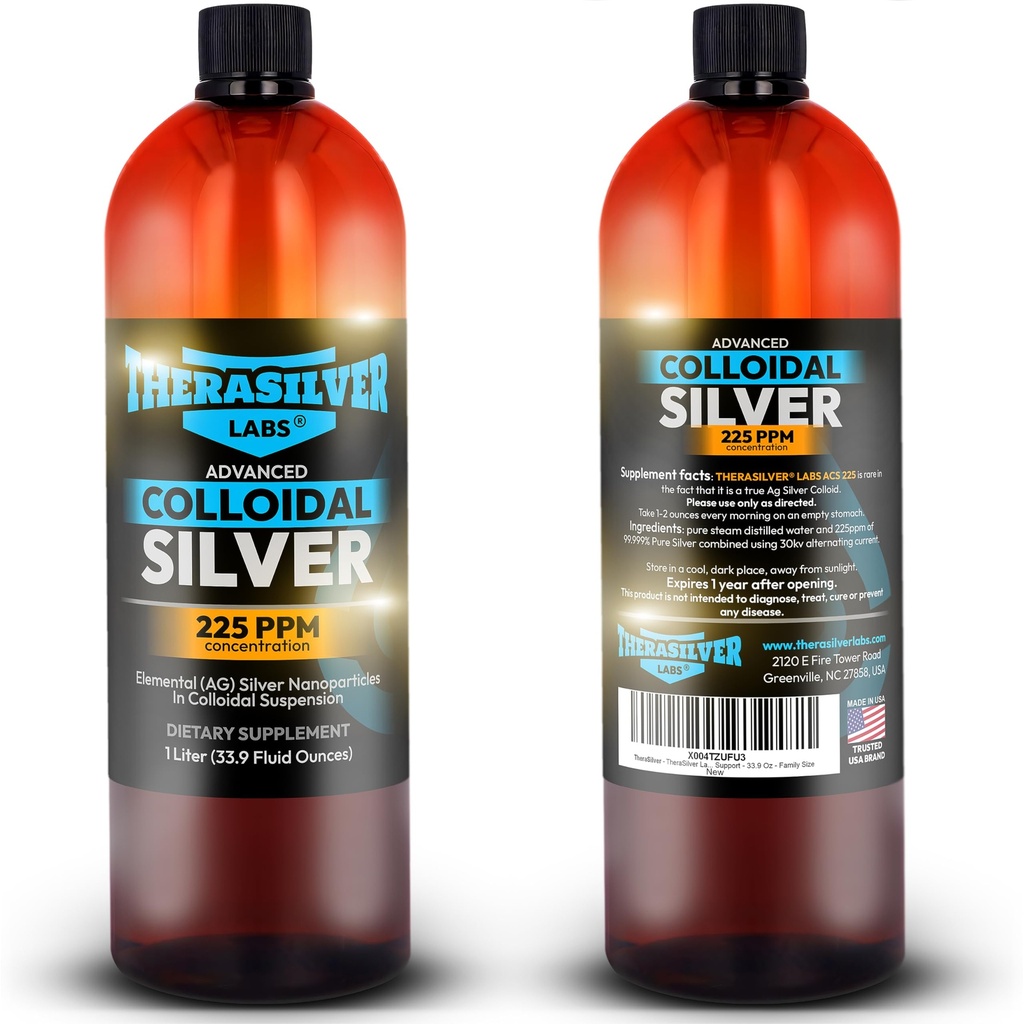 TheraSilver- TheraSilver Labs ACS 225- Advanced Koloidní stříbro Liquid- 225 PPM- Pure Bioactive Nano částice pro imunitní podpůr- 32 Oz- rodinné velikosti