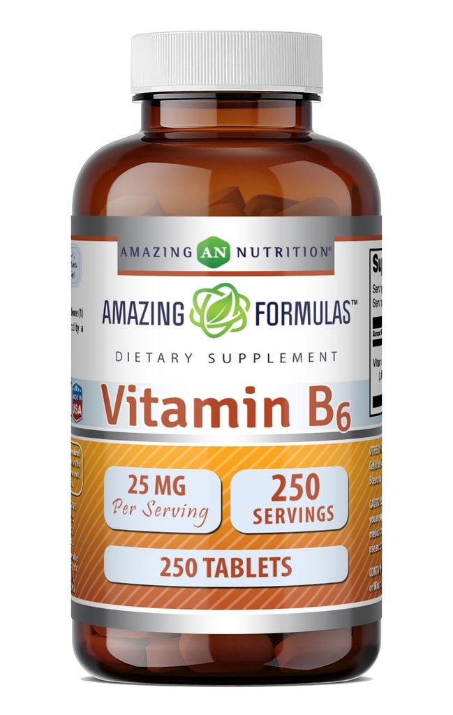 Amazing Vitamin B6 Pyridoxin 25mg 250 Tablety dodatek 124; Non GMO CARL 124; Gluten zdarma 124; Made in USA