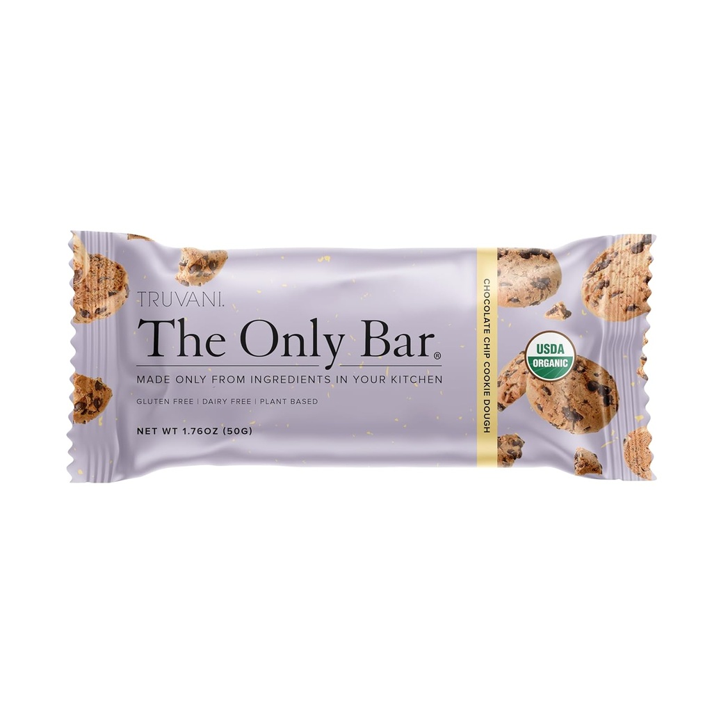 Truvani Plant Based Snack Bary 124; Chocolate Chip Cookie Dough 1 balení 124; 5g protein 124; USDA Organic and Vegan Creditor 124; The Only Bar 124; Dairy, Soy, a gluten zdarma 124; jednotlivě zabalené