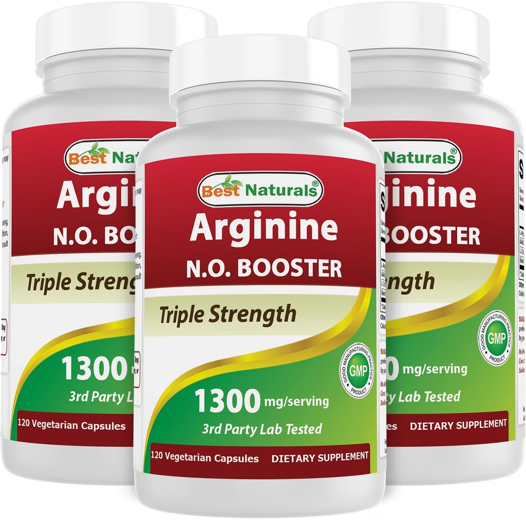 Nejlepší Naturals L- Arginine NO Booster Triple Strength 1300 mg Podání 120 Veg Kapsle (120 Počet (balení po 3))
