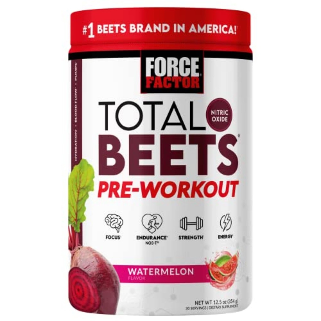 FORCE FACTOR Celkem Beets Pre- Workout Powder to Boost Energy & Endurance, Zvyšte sílu, a zlepšit krevní tok a čerpadla, oxidy dusíku dodatek s řepkovým kořenovým práškem, Meloun, 30 Servings