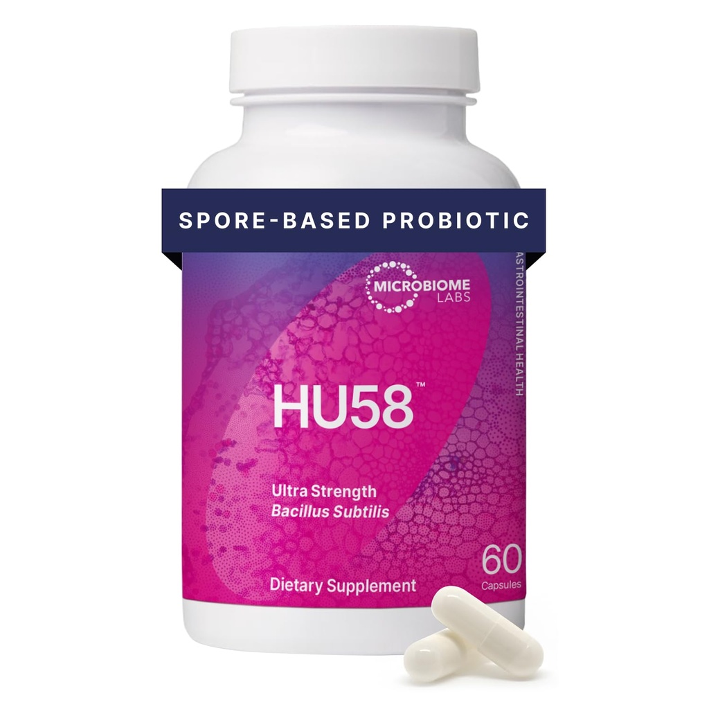 Mikrobiomy Labs HU58 Bacillus Subtilis Probiotika pro ženy a muže - High Potency Spore Probiotic for Digestive Health & Immunication Support - Denní kapsle s 10 miliardami CFU (60 kapslí)