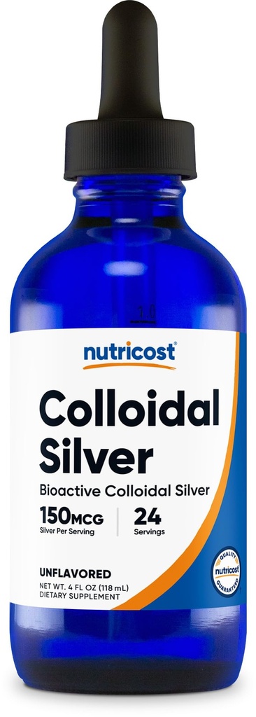 Nutricost Koloidní stříbro 4oz - Kobalt Modré skleněné láhve, Bio- Aktivní Koloidní stříbro