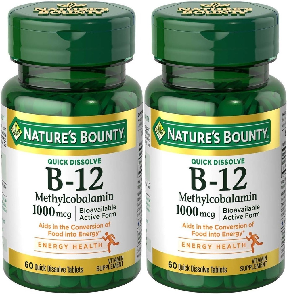 Natures Bounty Methylkobalamin B12 Microlozenge Tablety, 1000 mcg, 120 Počet), 60 Počet (Balení po 2)