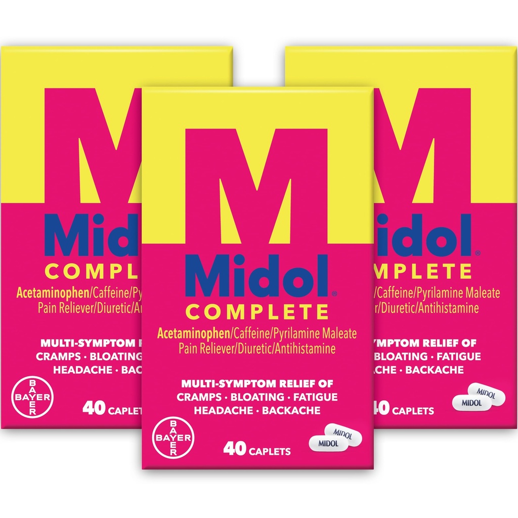 Midol Kompletní Menstrual Pain Relief Caplet s acetaminophen pro období křeče, a Menstrual Symptom Relief - 40 Počet (balení 3) (Balení května Vary)