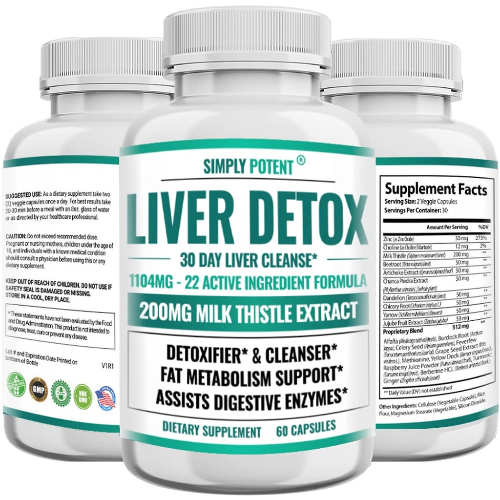 Jaterní čisticí prostředek Detox & Opravy dodatek, Artyčok Extrakt jaterní vzorec w 22 Byliny pro podporu jater, Játra Detox čisticí pilulky - Mléko Thistle Dandelion Turmeric Ginger Beet Zinek, 60 Kapsle