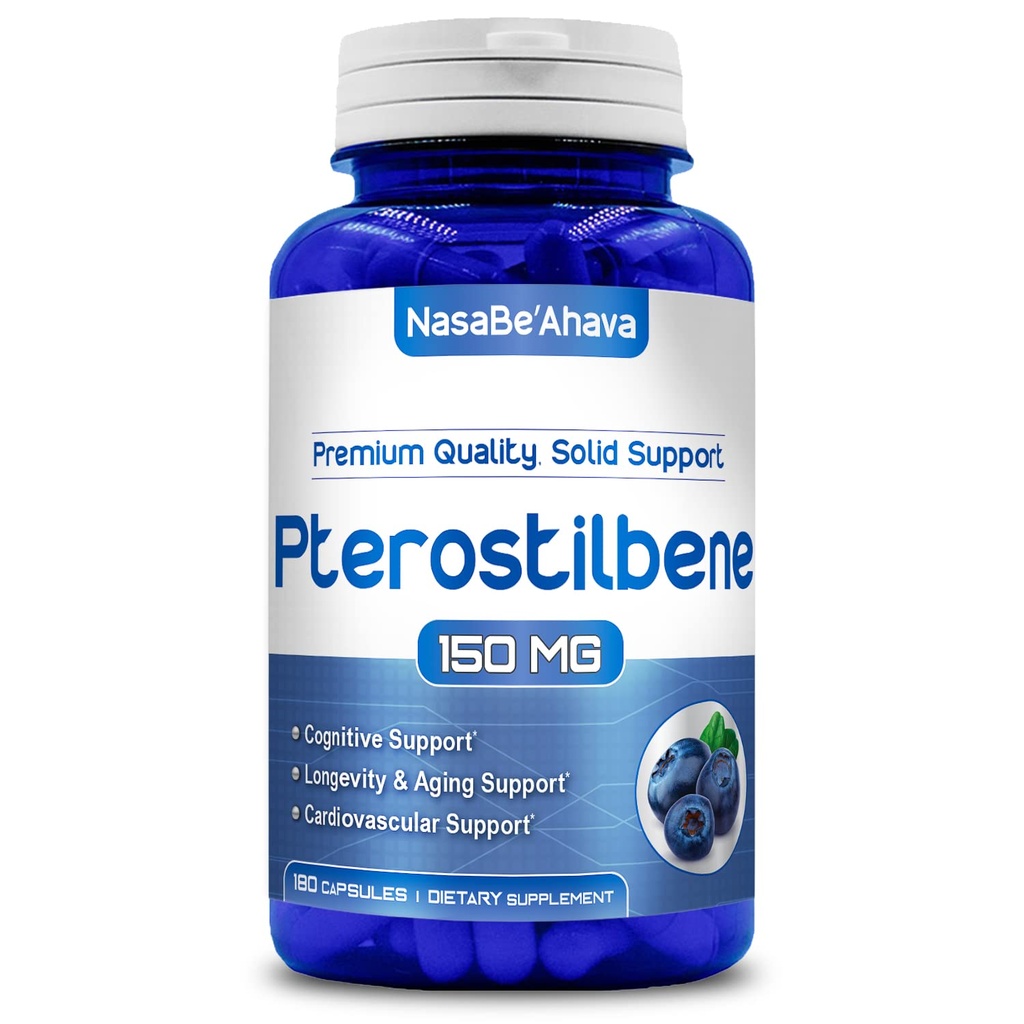 Extra síla Pterostilbene dodatek 124; Vegan Friendly 150mg Pterostilbene Kapsle 124; Antioxidační dodatek pro stárnutí srdce imunitní a mozková podpora 124; Made in The USA (180 Day Supply)