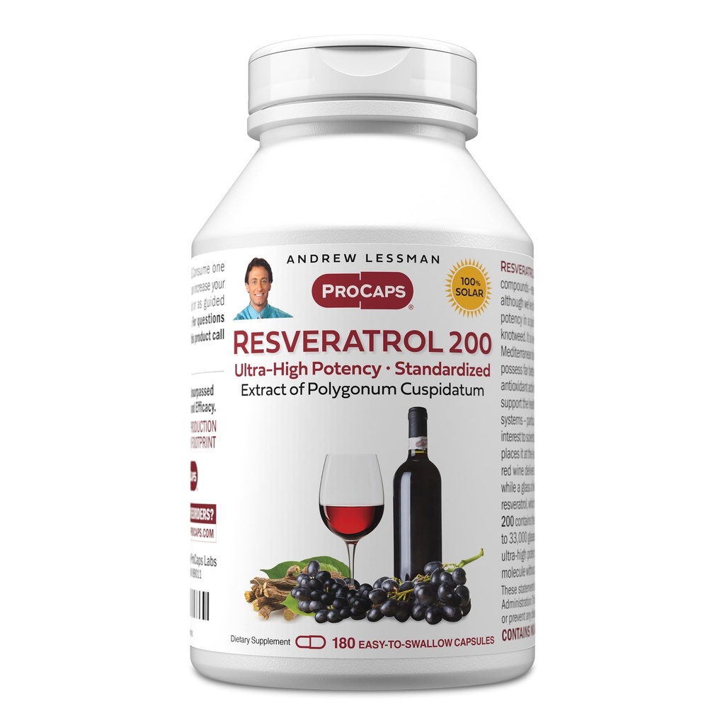 ANDREW LESSMAN Resveratrol- 200mg - 180 Kapsle - Red Wine 's Beneficial, Přirozeně Occurring Antioxidant, Bez alkoholu. Bez přídatných látek