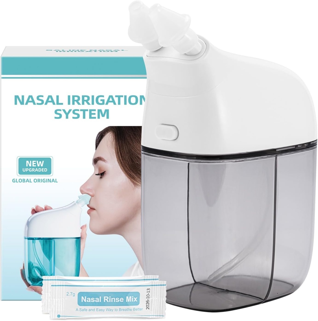 Nazální zavlažovací systém s 30 Saline Packets, Sinus Rinse Machine, Nose Sinus Cleaner Machine s nádrží na vodu a odpad - Šedá