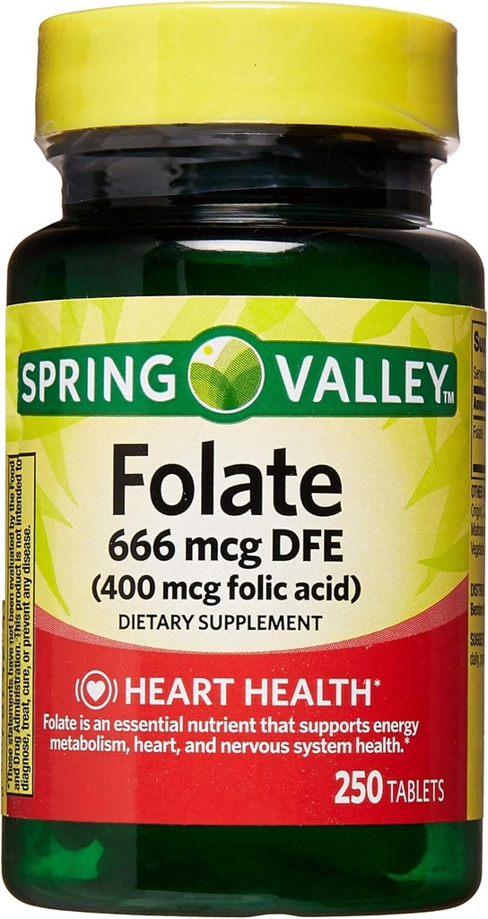 Spring Valley - kyselina listová 400 mcg, 250 tablet