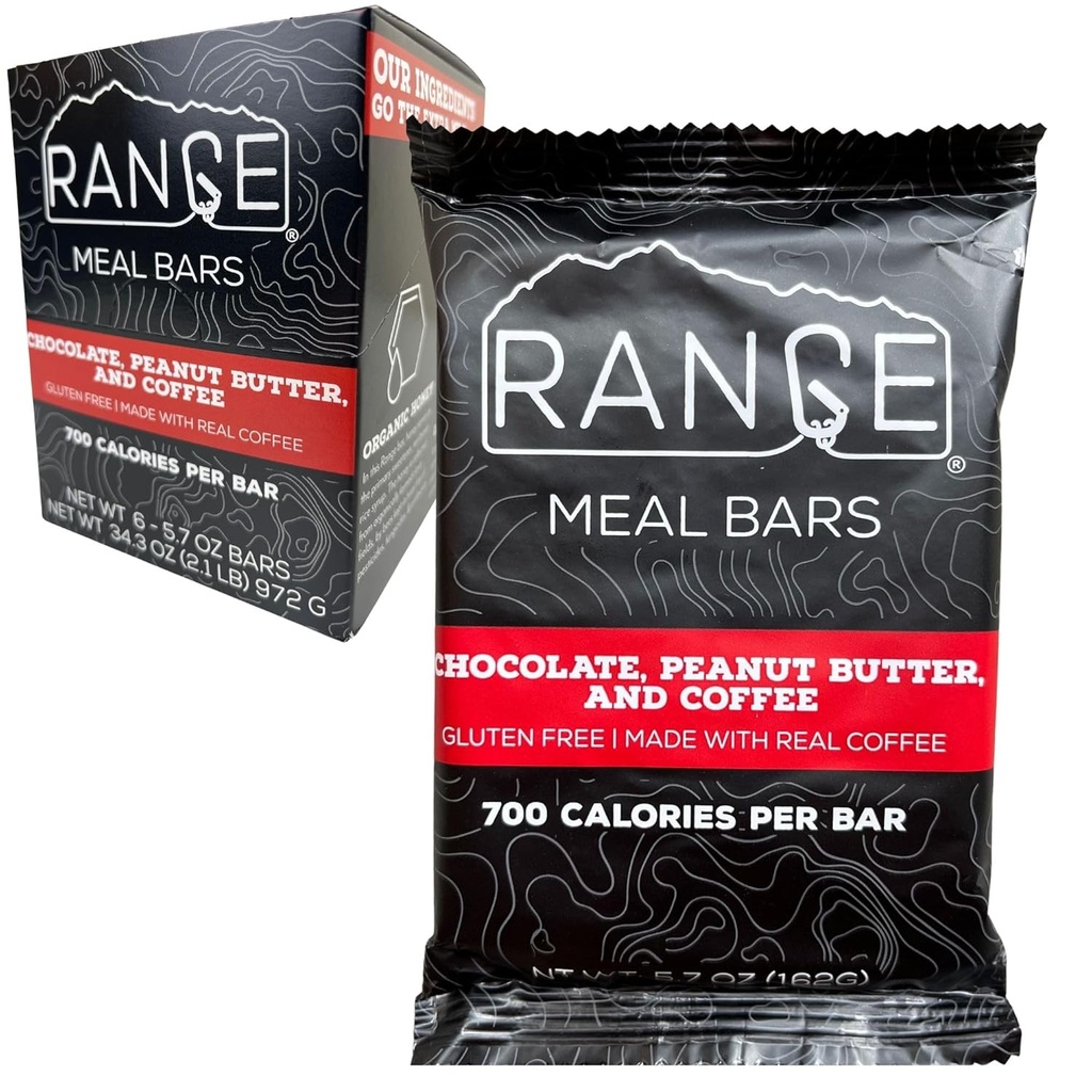 Range Meal Bar - High Calorie Meal Náhradní Bary - Gluten Free Bary - Backpacking Meals - 6 Pack (Čokoláda, arašídové máslo a káva)