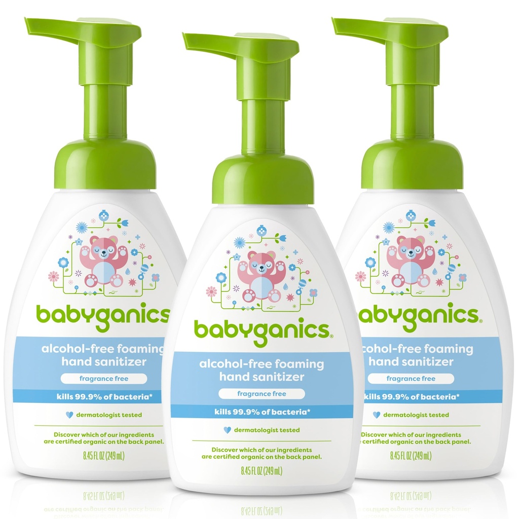 Babyganics Alcohol- Free Foaming Hand Sanitizer, Pump Bottle, Fragrance Free, 8.45 oz, 3 Pack