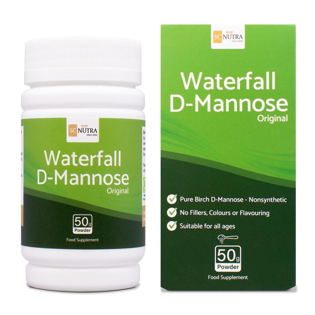 Waterfall D- Mannose Powder - 100% čistý D- Mannose Powder přirozeně sourced from Birch - Not a Blend - Free from Bulking Agent, Fillers & Cranberry - 50g / 1.76oz