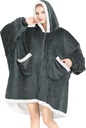 Topcee Nadrozměrná deka Sherpa Fleece deka Hoodie Comfortable Soft Warm Thick Big Hooded Sweatshirt - Útulný a Fuzzy deka s obří kapsou - Dark Grey