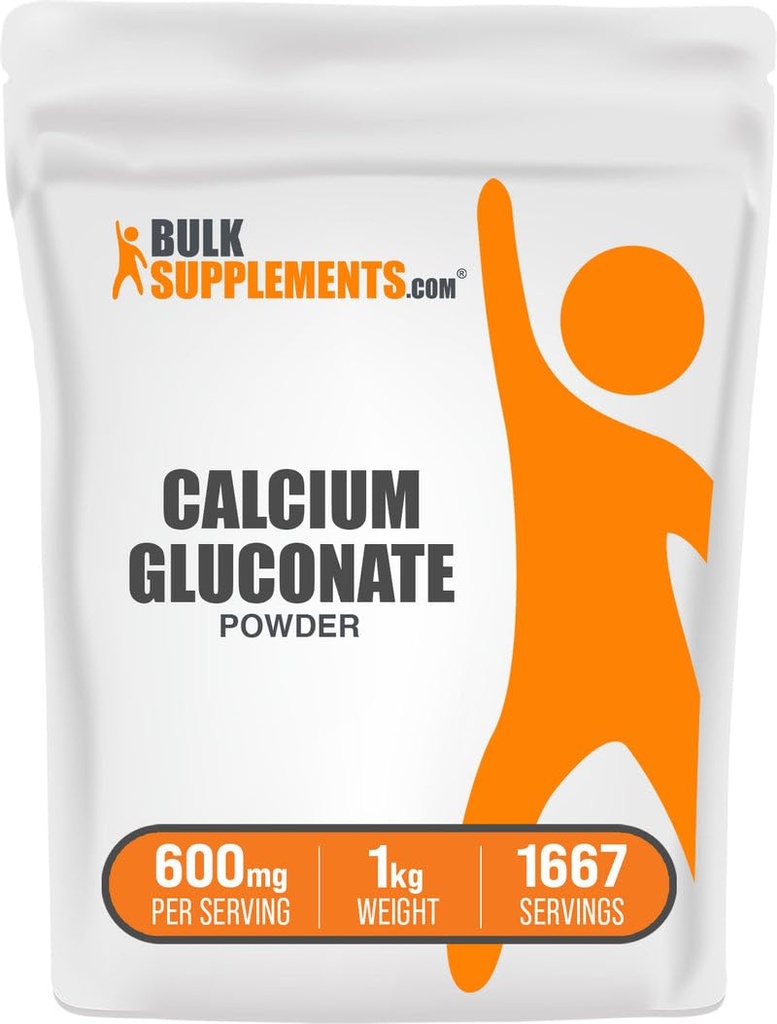 BulkSupplements.com Calcium Gluconate Powder - doplněk vápníku, snadno absorbovaný - bez příchutí a lepidla, 600 mg na jedno podání, 1kg (2,2 kg) (balení po 1)