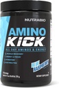 NutraBio Amino Kick - BCAA Powder with Natural Caffeine - Amino Acids Supplement for Energy, Hydration & Recovery - BCAA, Electrolytes & Amino Acids - Blue Raspberry, 30 Servings