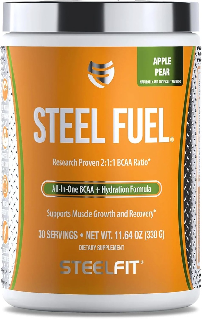 Ocelové palivo z oceli 5g BCAA Amino Acids Powder for Intra- Workout to Acelerate Muscle Growth & Enhanced Endurance - 30 Servings in Apple Pear - BCAA Supplements Powder for Electrolytes & Recovery