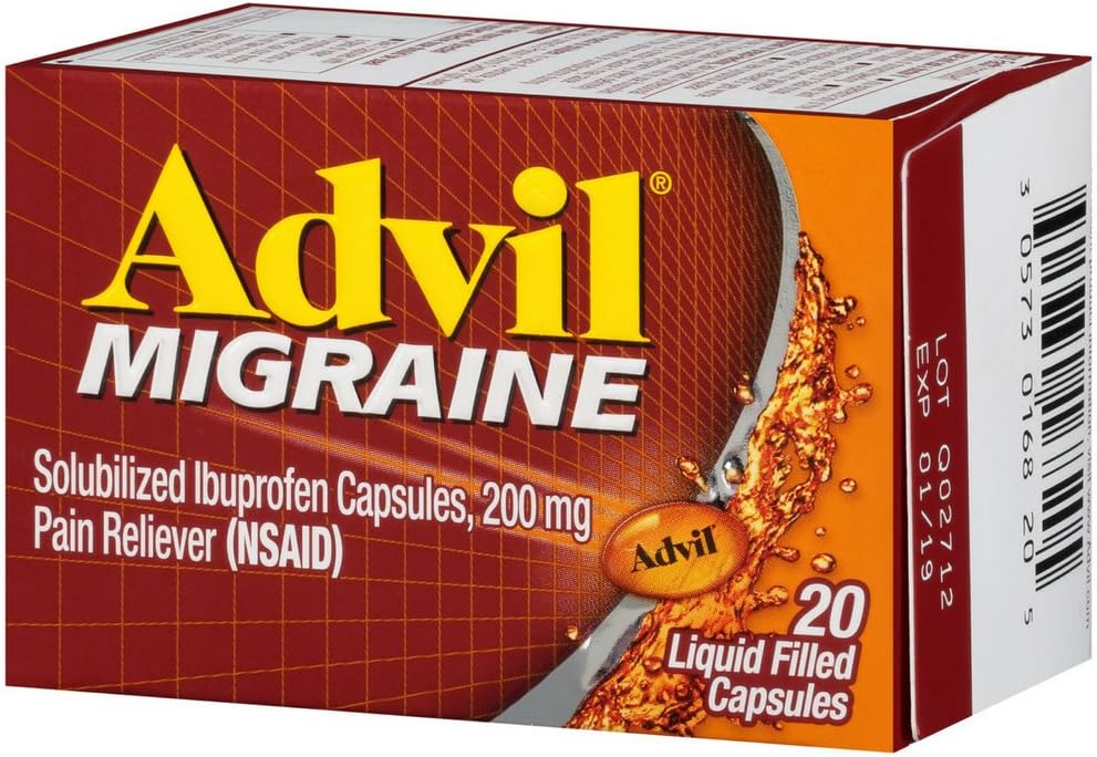 Advil Migréna Pain Reliever, Solubilized Ibuprofen 200mg, 20 Počet, tekuté plněné kapsle, Výkonná Migréna Relief