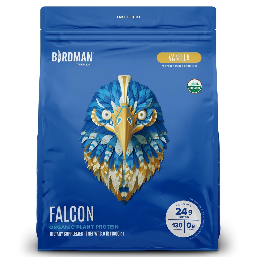 BIRDMAN Falcon Vegan Protein Powder Organic, Stevia & Sugar Free, Plant Based Protein, Low Carb, Dairy Free, Keto, Non Whey Protein, Probiotic, Pea Protein Rub124; Vanilla Flavor - 60 Služeb - 3,9 lb