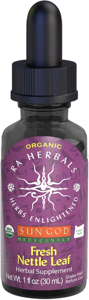 RA Herbals Certified Organic Fresh Nettle Leaf tinktura 124; Přírodní Bylinný extrakt pro wellness current124; Nurishing and Refreshing Blend 124; 1 oz