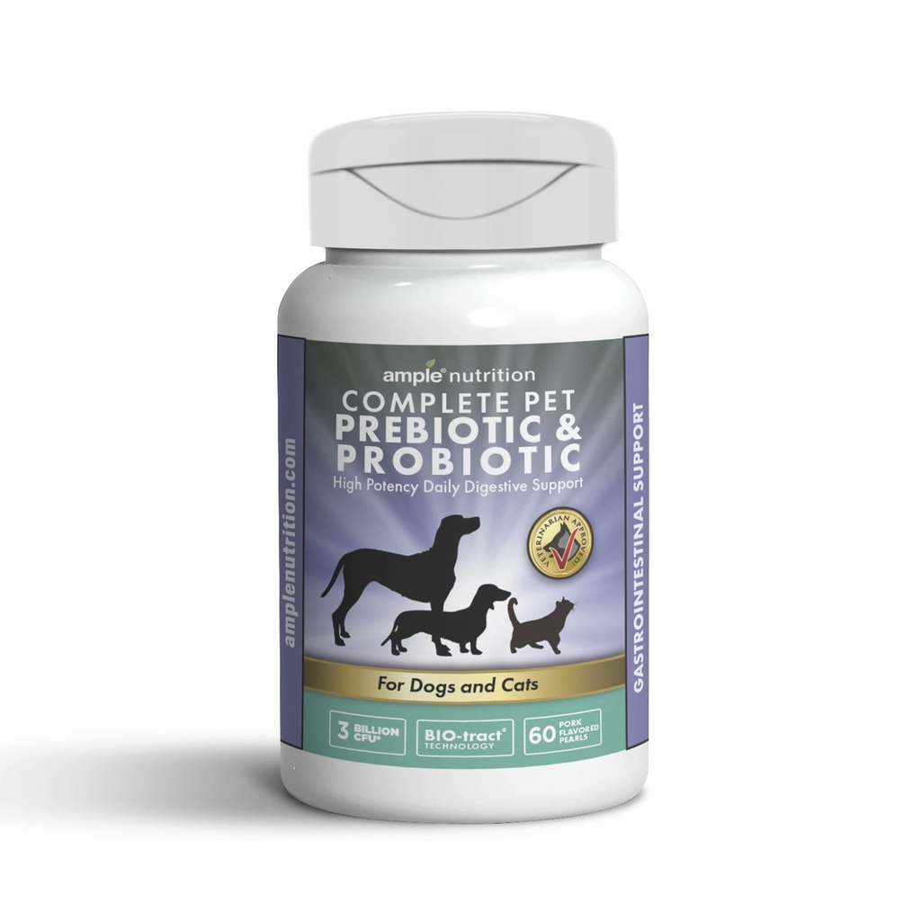 Ample Nutrition Kompletní Pet Prebiotic + Probiotic pro psy a kočky, 60ct Vepřové ochucené perly