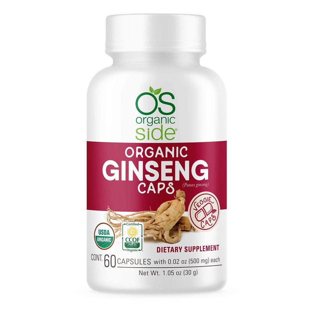 Ginseng 60 Kapsle 124; Adaptogen pro reliéf stresu, Energy Boost, Imunitní Podpora 124; Certified USDA Organic, Non- GMO, Vegan dodatek pro přírodní wellness