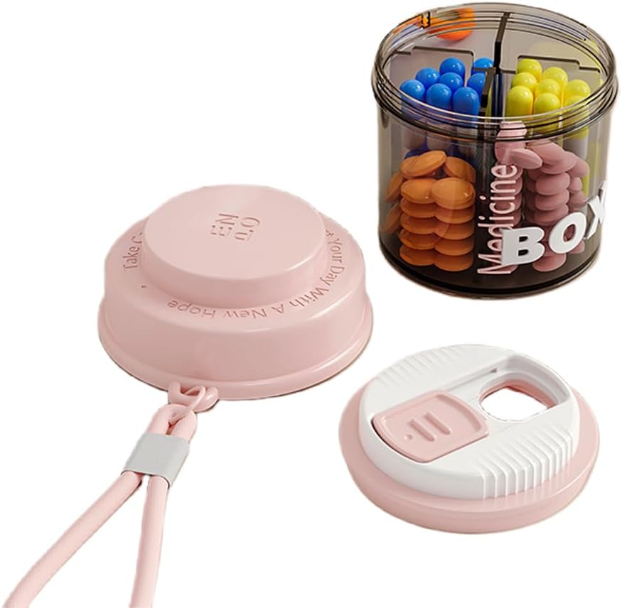 Pink Pill Box pro ženy Purse, Malé Pill Box, Travel Pill Organizátor, 4 přihrádky pro Pill Lahvičky, vejde se do kapsy, Taška Pill Organizátor, Cestovní Pill pouzdro (růžová)
