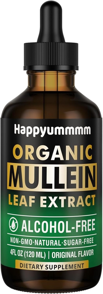 Mullein Kapky pro plíce Čistota, Vegan Mullein Leaf Extract Tinktura s chlorofylem, Podpora imunity, Respirační - 4 fl oz (120 ml)