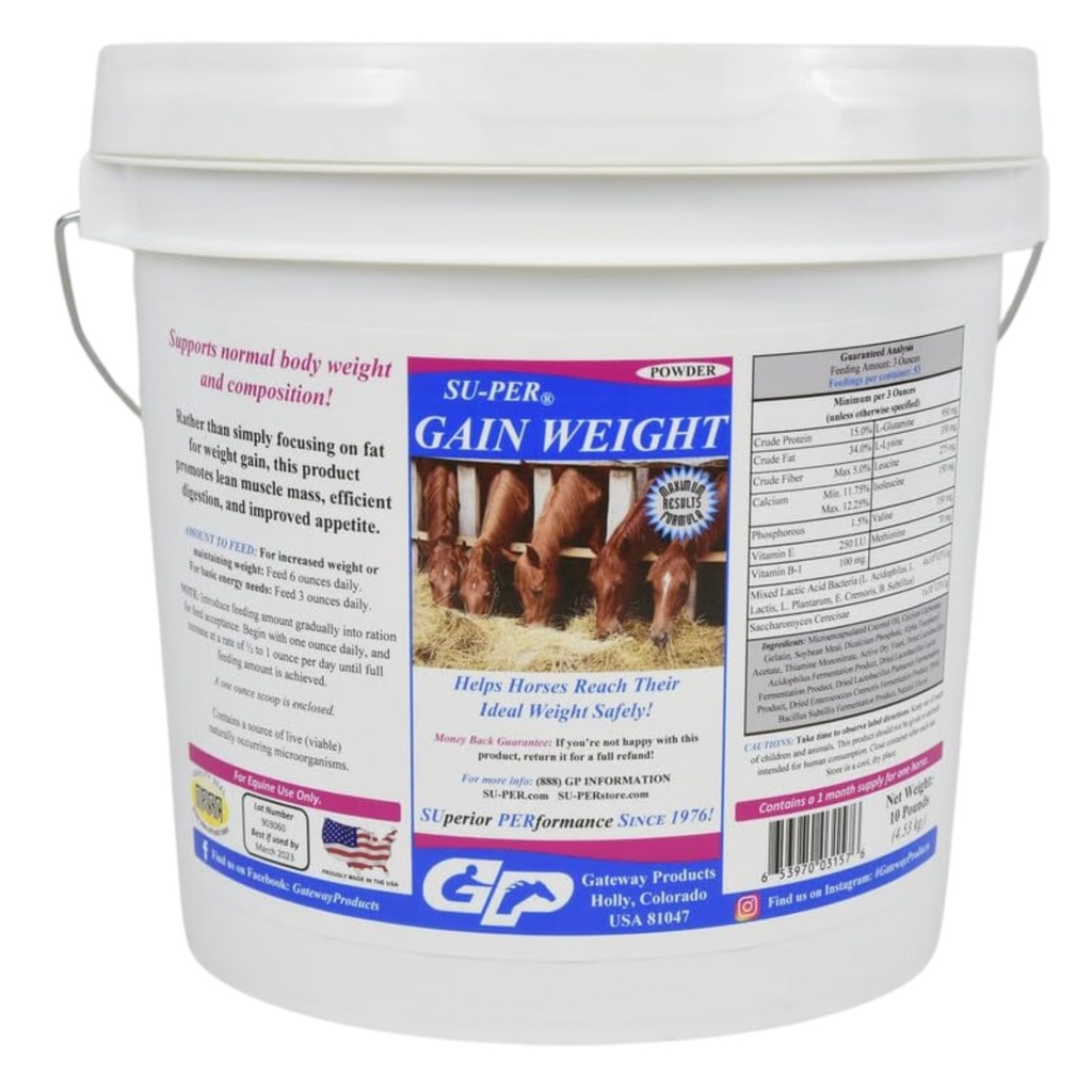 SU-PER Zisk Hmotnost pro koně - Koňský doplněk Hmotnost Gainer pro koně - Promotes Lean Muscle Mass, Digestion & Appetite - 10 liber, 1 měsíc Dodávka