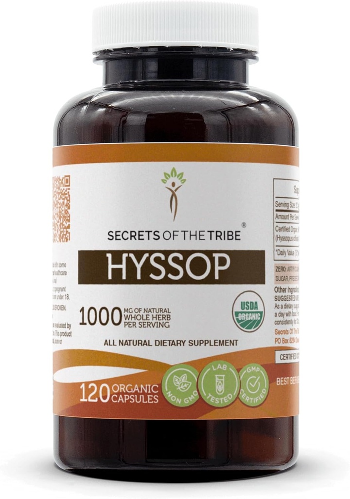 Tajemství kmene Hyssop USDA Organic Capsules CLAS124; Certified Organic Vegetarian Capsules, Bylinné dietní dodatek CLAS124; Hyssopus officinalis Sušený Herb (120 Počet)