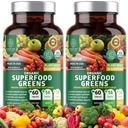 2-Pack N1N Premium Organic Green Superfood, Ovoce a Veggies [28 Výkonné přísady] Přírodní doplněk s Alfalfa, Beet Root & Tart Cherry for Energy, Imunity, Digestion, 120 Ct