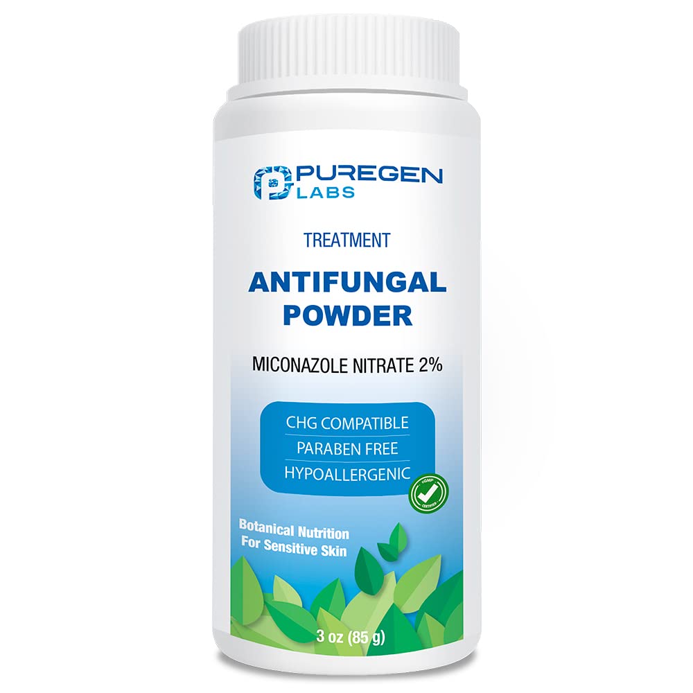 Puregen Labs Antimykotický prášek s 2% Miconazole Nitrate for Common Fungal Infektions including Athlete 's Foot, Jock Itch and Ringworm, Mastek Free, 3 oz (85g)
