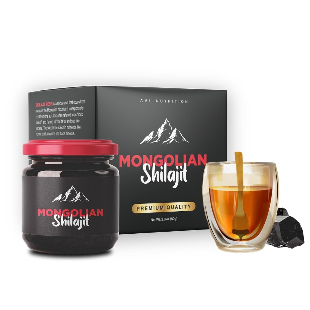 AMU NITRION Pure Organic Mongolian Shilajit Resin - Himalájský Shilajit dodatek pro muže a ženy, 100% čistý, přírodní a černý shilajit Resin - Přírodní zdroj Fulvic acid (50 Gram)