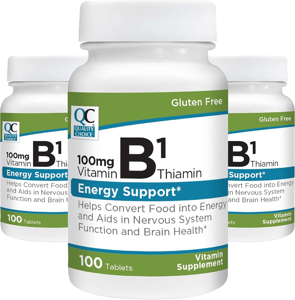 Kvalita Volba Vitamin B1 Thiamin 100 mg Energy Support, Nervová funkce systému, & Brain Health Vitamin Doplněk Tablety, 100 Počet lahví (3 balení)
