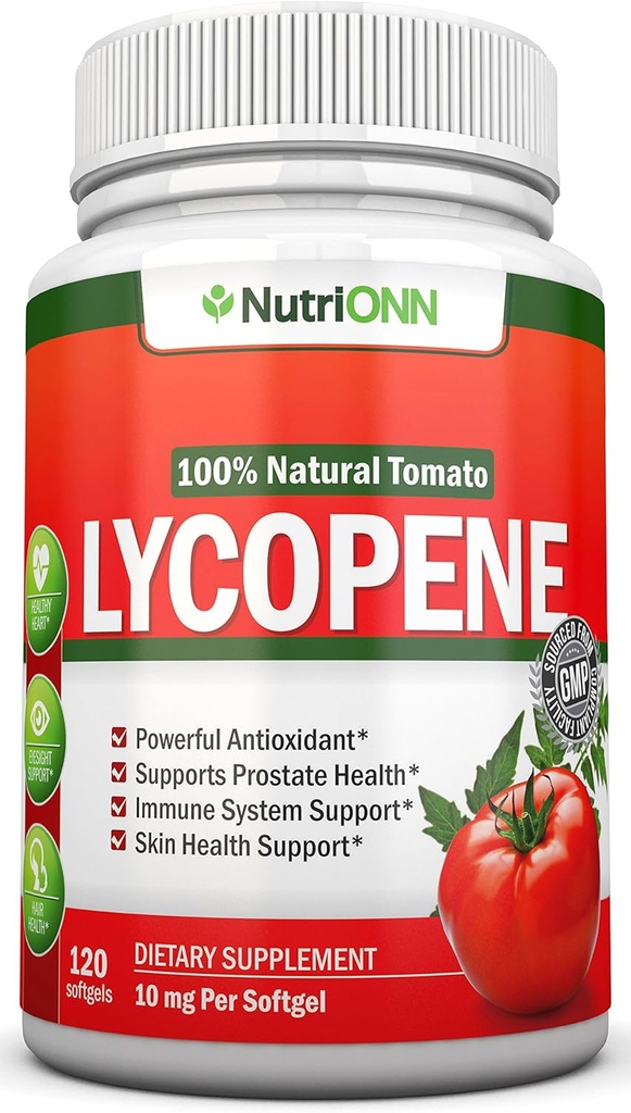 Lykopen - 10MG - 120 Softgels - 3 měsíční dodávka - Prémiová kvalita antioxidant - 100% přírodní rajče - Skvělé pro zdraví prostaty, Imunitní systém Podpora, Zdraví srdce a Oční Oko Podpora