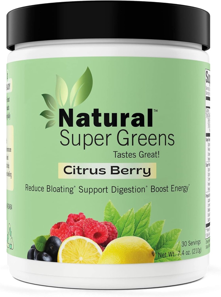 Super Green Powder Organic CLANEK124; Zelené doplňky CLANEK124; Great Toasting Fruits and Zelenina Juice & Smoothie Mix Probiotics & Digestive Enzymes & Chlorella (Citrus Berry) 1 položka, 7.4 Ounce