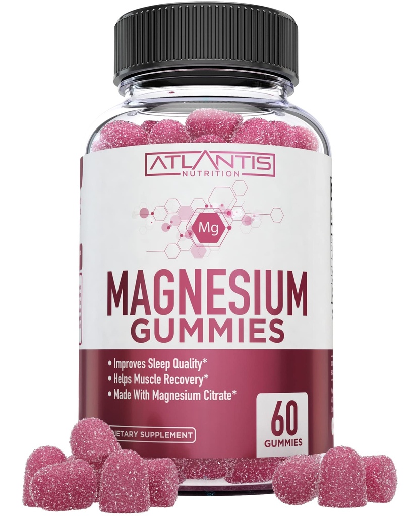 Atlantis Nutrition Magnesium Citrát Gummies - 770mg Magnesium Citrát pro děti a dospělé 124; Podporuje svalové zotavení, Eases Cramps, Promotes Calmness & Better Sleep Gummies 124; 60 Veganské gumy