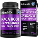6-in-1 Organic Maca Root Ashwagandha Kapsle 1710mg s DHEA a Black Pepper Fruit Extract pro ženy a muže - Black Maca dodatek pro Stamina, Bone and Mood Supplement, 120 Počet