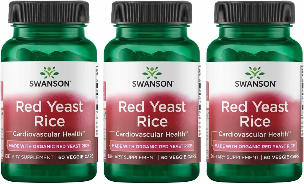 Swanson Made with Organic Traditional Red Yeast Rice 600 Milligrams 60 Veg Kapsle (3 Pack)