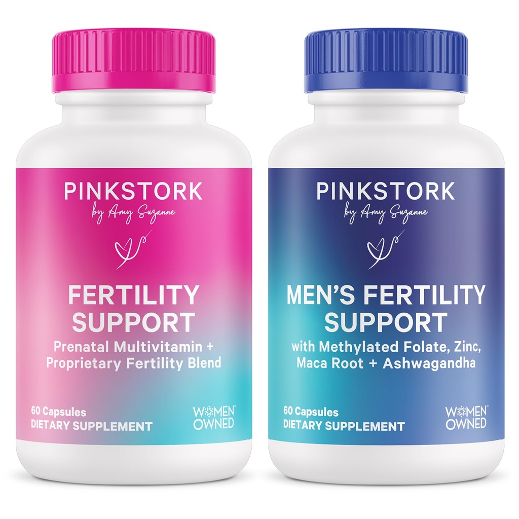 Pink Stork & Blue Stork Jeho a její plodnost Bundle: plodnost doplňky pro ženy, plodnost doplňky pro muže, plodnost Prenatal vitamin, Vitex, Inositol, Folát, Vitamin B6, 60 Kapsle