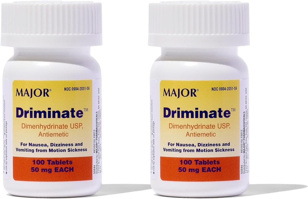 MAJOR Driminate - Dimenhydrudrurate 50mg Motion Nevolnosti tablety - Anti- Nausea Medicine - 100 tablet (2 balení)