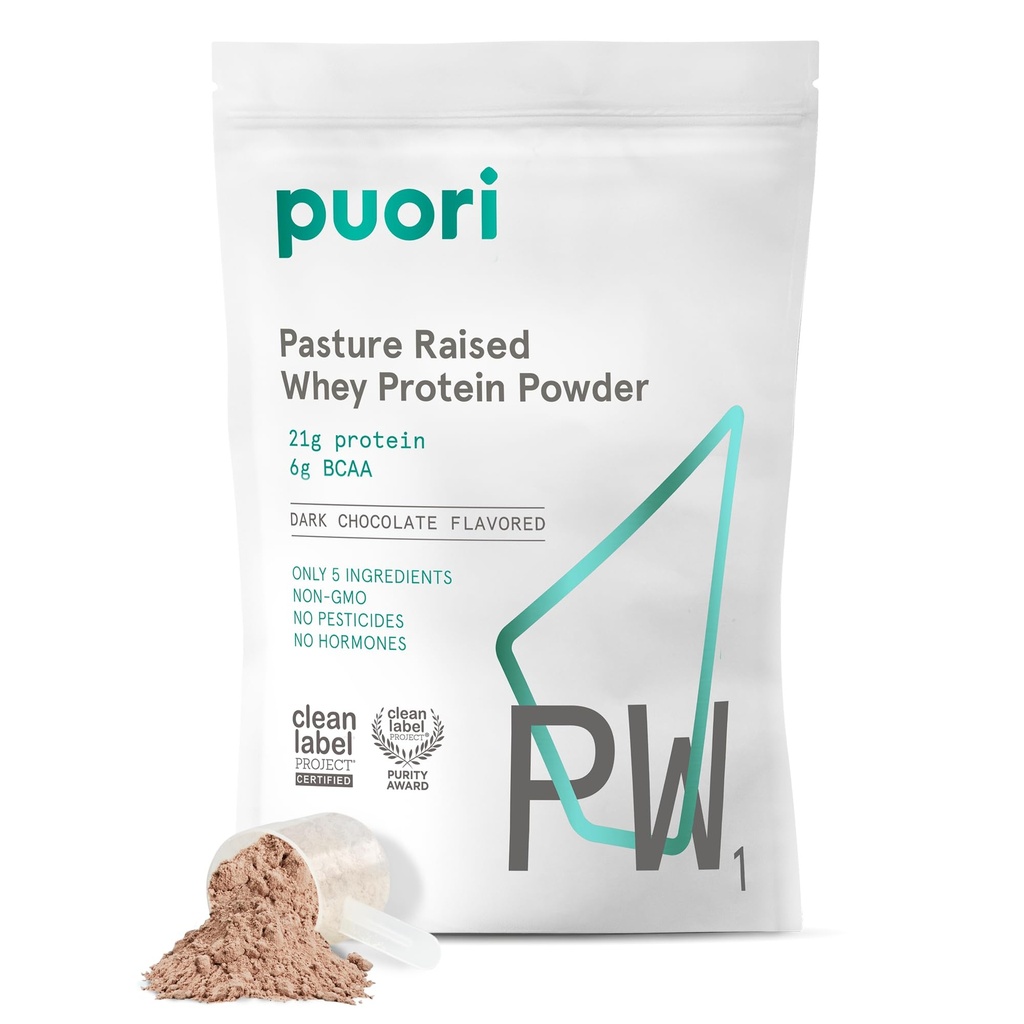 Puori Whey Protein Powder, Dark Chocolate - PW1 Pasture- Raised, Grass- Fed Whey Protein Powder Drink Mix obsahující BCAA Amino Acids - Post- Workout Dodatek pro svalovou gain & Recovery - 30 Služeb