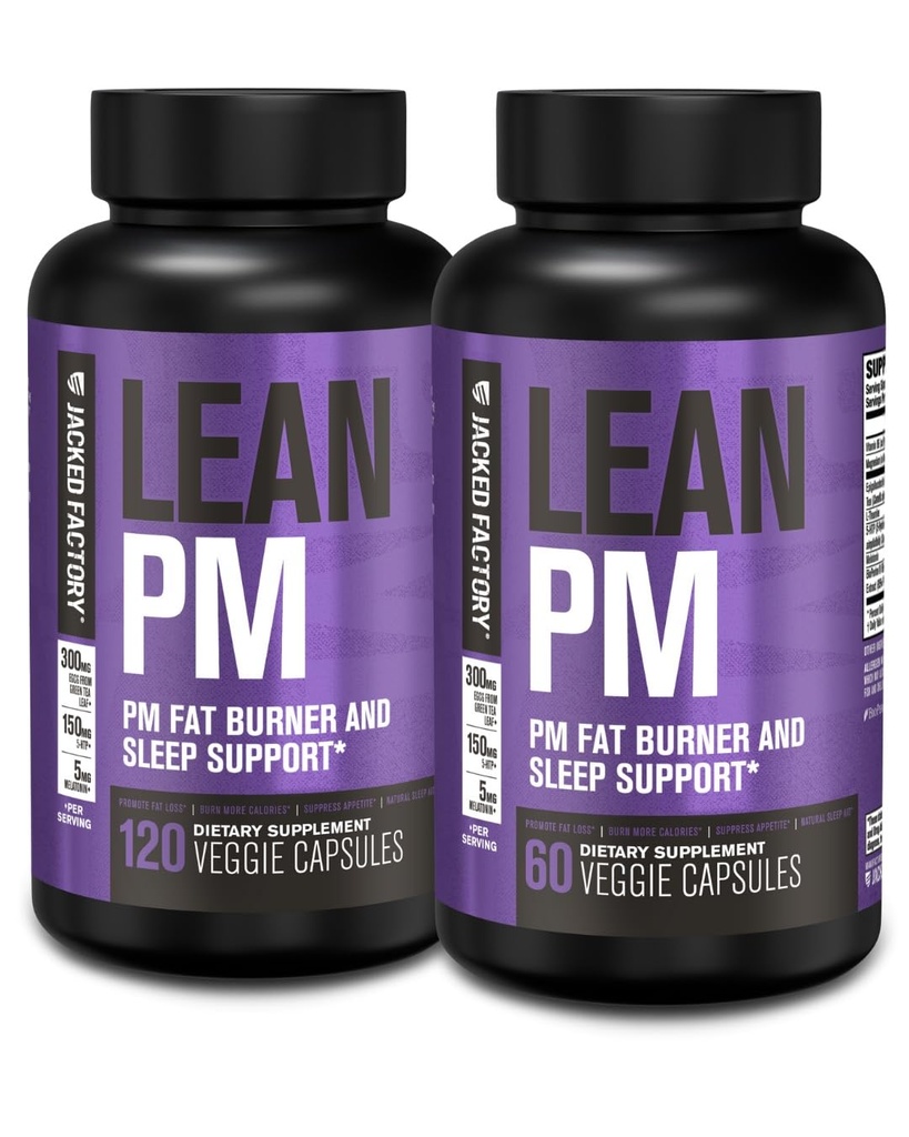 Jacked Factory Lean PM Night Time Fat Burner, Sleep Aid Supplement, & Appetite Suppressant pro muže a ženy - 180 Stimulant- Free Veggie Weight Loss Diet Pills