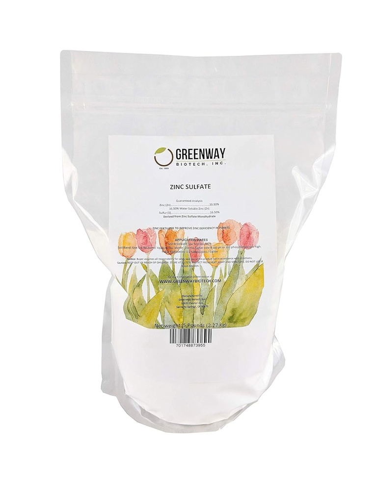 Greenway Biotech, Inc. Zinek sulfát prášek 35,5% Monohydrát Plus 16,5% síra (5 lir)
