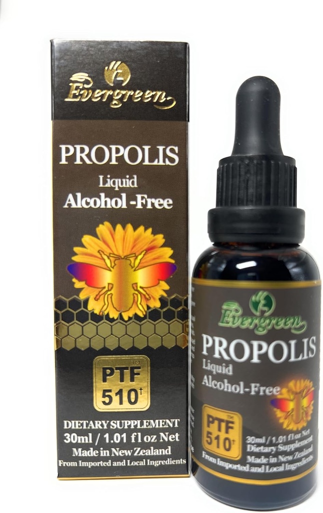 Evergreen Propolis Liquid Alkhol- Free Tinkture 30ml PTF1170 (Obsahuje 1170 Propolis Flavonoid) Vyrobeno na Novém Zélandu