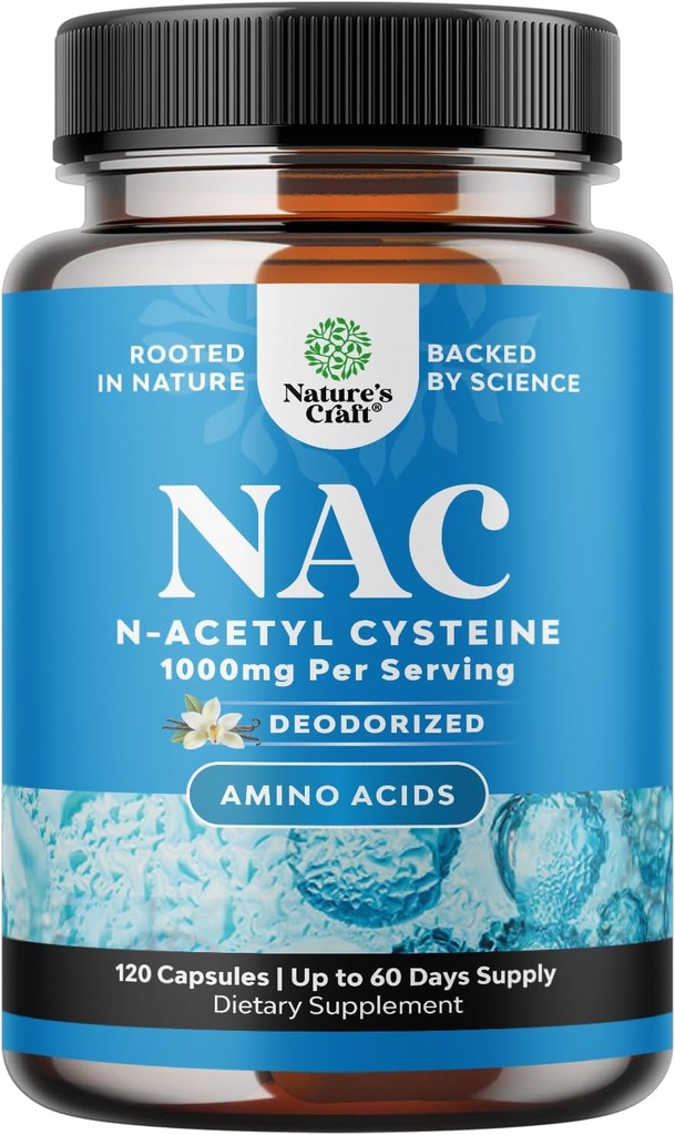 NAC dodatek N-Acetyl Cysteine 1000mg - Vegan High Absorption Non- Smradlavý NAC 1000mg Kapsle Glutathione Precursor pro vyčištění jater Detox & Opravy Plus Lung zdraví a imunita Podpora (2 měsíce)