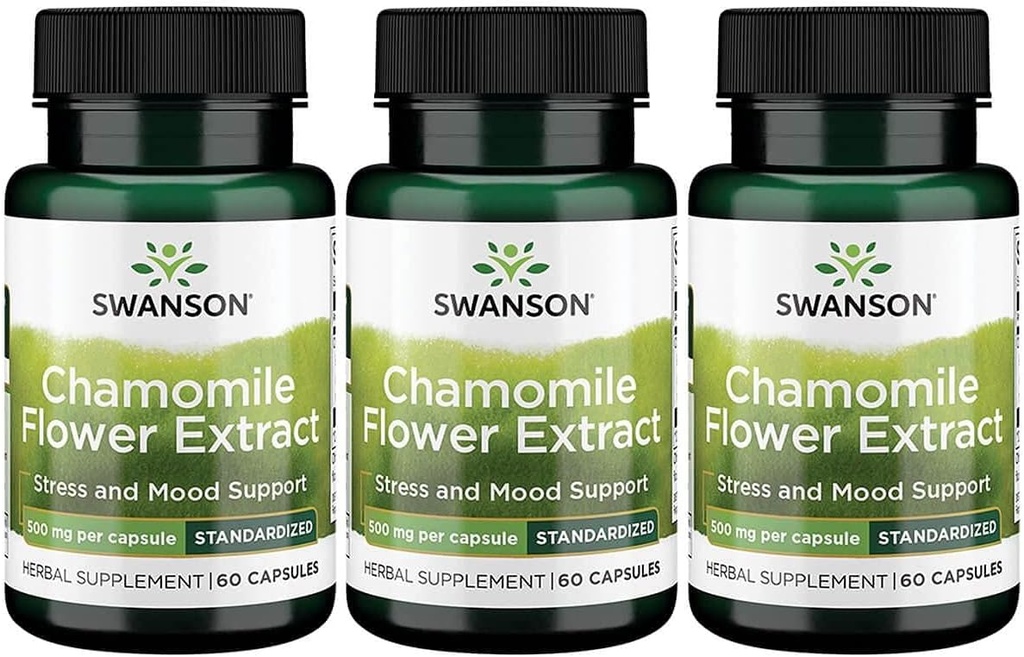 Swanson Hemomile Flower Extract 500 miligramů Standardizované na 1, 2% Apigenin 6 mg v jedné tobolce 60 tobolek 3 balení