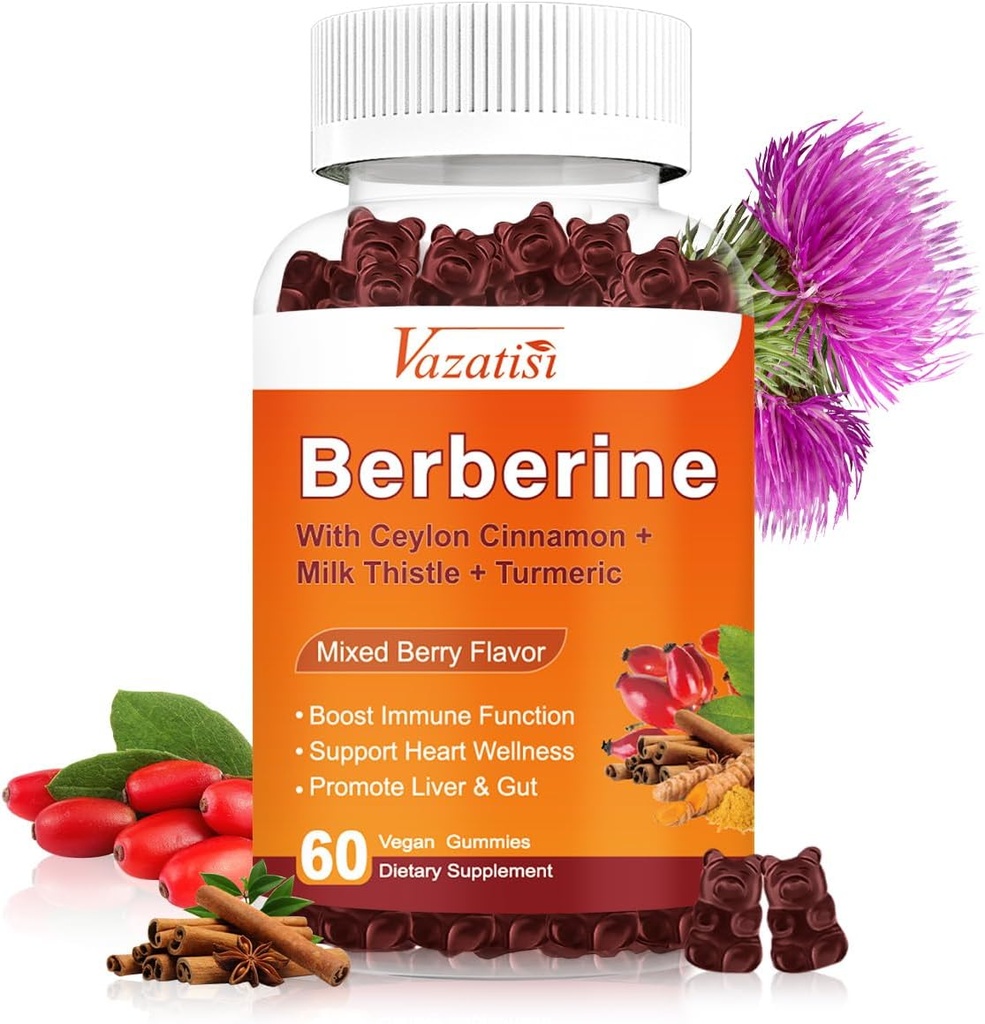 1500mg Berberine Gummies, High Potency Berberine Supplement with Ceylon Cinnamon Gummies, Turmeric, Magnesium, Sugar Free, Non- GMO, Gluten- Free - Smíšené Berry Ochucené 60 Gumy