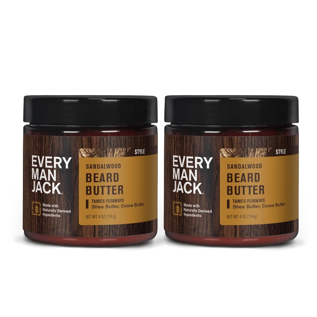 Každý muž Jack Beard Butter- jemná Sandalwood vůně - Hydrates a Styles Dry, Unruly Beards při uvolnění ltch - Přirozeně odvozené s Shea máslo a kokosové oleje - 4unce (2 balení)