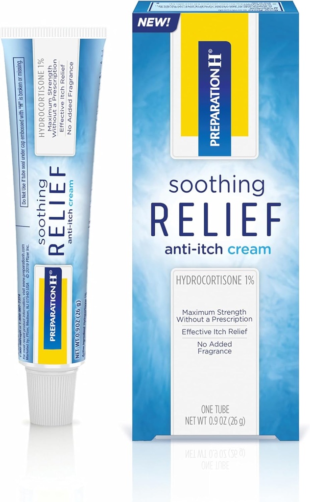 Preparation H Soothing Relief Anti Itch Cream, 1% Hydrokortizon Cream for Butt Itch Relief - 0.9 Oz Tube